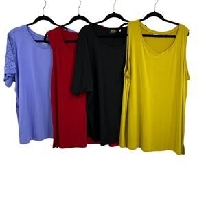 Lot 4 Short Sleeve & Sleeveless Tops Solid Layering Staples Bob Mackie Women 2XL